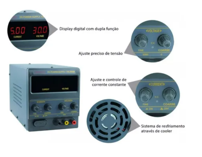 Fonte Bancada Assimétrica Digital Regulável 30v 5a Yaxun