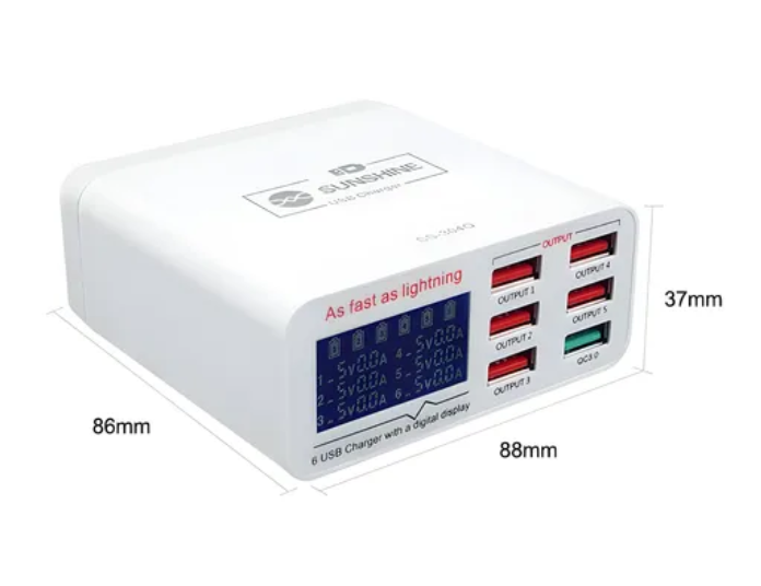 Carregador Rápido Sunshine Ss-304q 6 Portas Usb