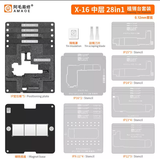 Plataforma de Reballing de Placa AMAOE IPX-16 0.12mm 28 em 1