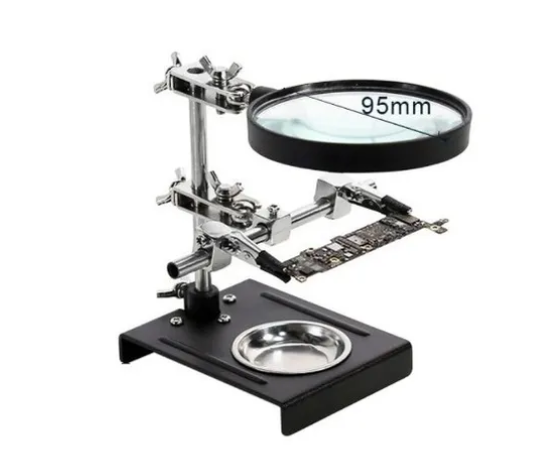Suporte De Placa Ajustável Com Lupa Grande 9cm Garras Jacaré