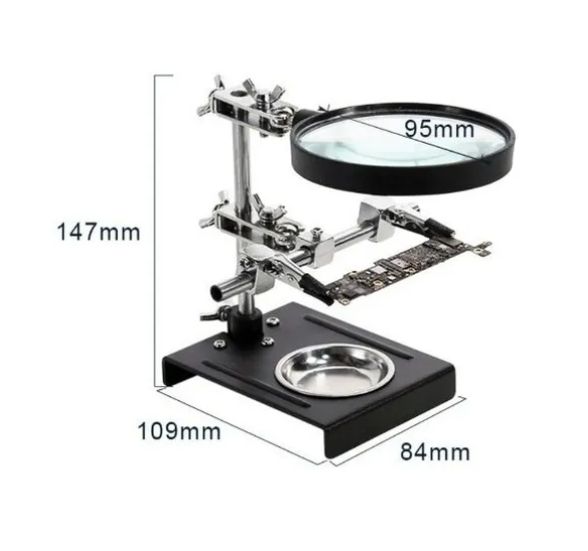Suporte De Placa Ajustável Com Lupa Grande 9cm Garras Jacaré
