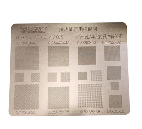 Yaxun multi-purpose bga estêncil 0.3/0.35/0.4/0.5/paralelo/45 graus buraco universal solda bga reballing estêncil rede de solda